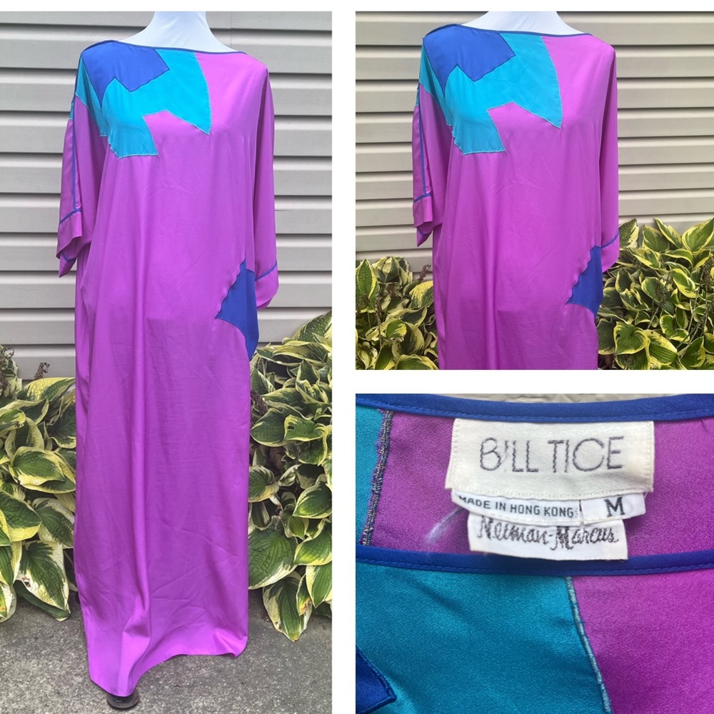 EUC Vintage Bill Tice Neiman Marcus Purple Poly Caftan Muumuu Mimi